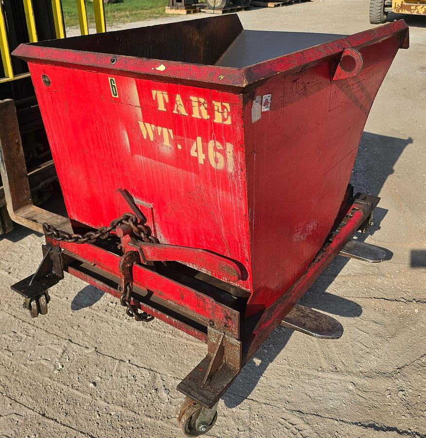 Used Roura Style 3/4 Cu. Yard Self Dumping Hopper on Castors 50" x 30" x 25"