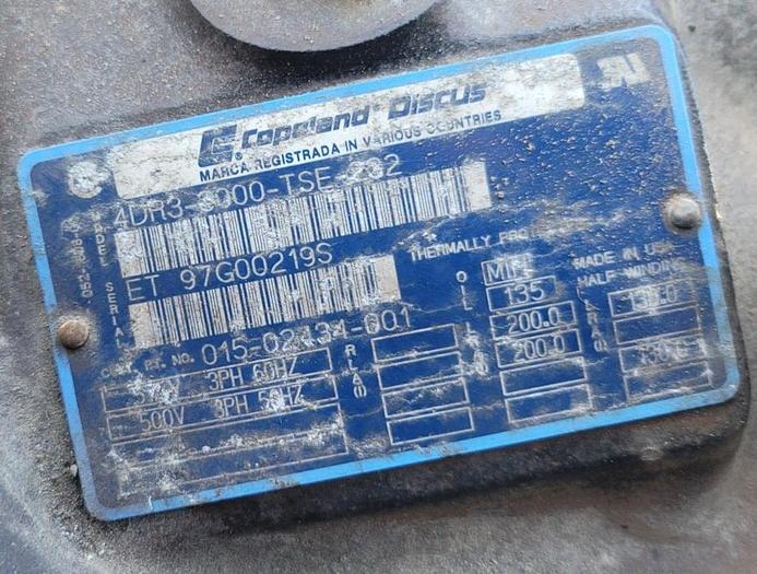 Used Copeland Discus 4DR3-3000-TSE-232 Refrigerated Freon Compressor 500/575V 3 Phase