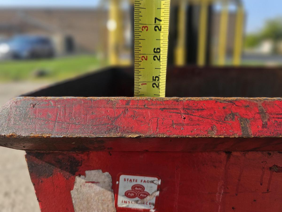 Used Roura Style 3/4 Cu. Yard Self Dumping Hopper on Castors 50" x 30" x 25"