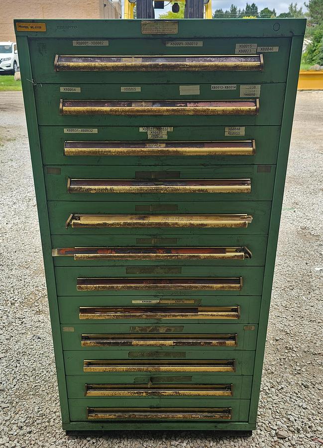 Used 12 Drawer Equipto Industrial Parts Storage Tooling Cabinet 30" x 28" x 57"