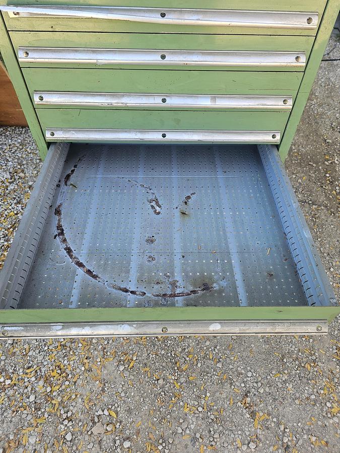 Used Vintage 15 Drawer Equipto Industrial Tooling Cabinet 28" x 28" x 60" Green