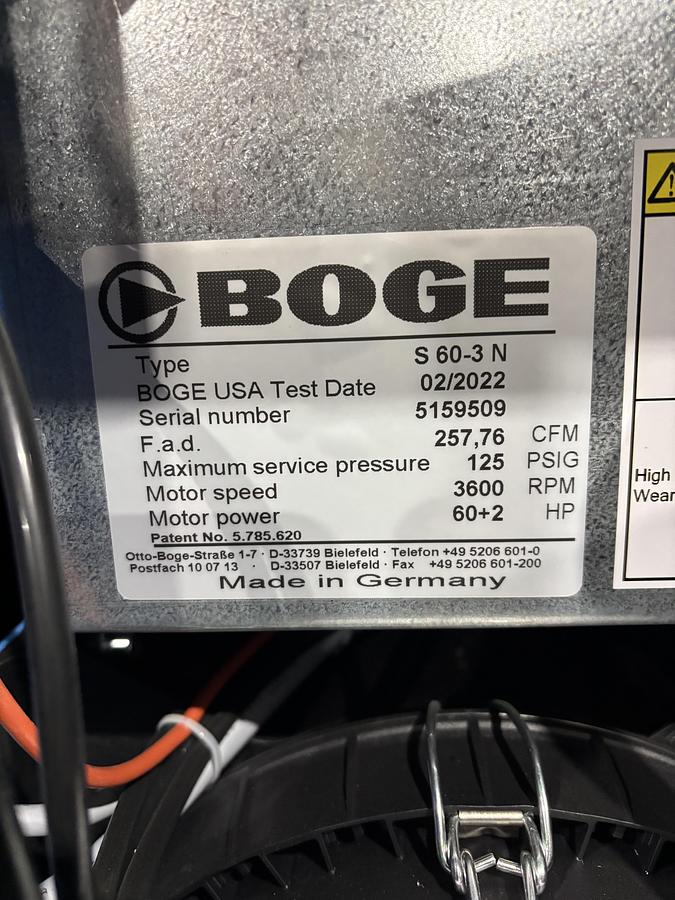 60 Hp BOGE S 60-3 N Variable Speed Rotary Screw Air Compressor 76-257 CFM, 0 Hours!