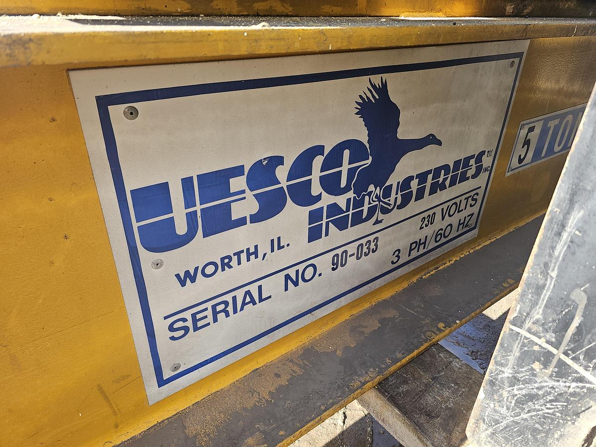 Used 58' Span x 100' Run Uesco 5 Ton Double Girder Freestanding Bridge Crane w/Top Running RM Spacemaster Hoist