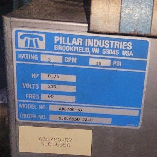 Used Pillar Industries Liquid Welding Cooling Unit Mdl#: AB6700-57 .75hp/3ph/230v