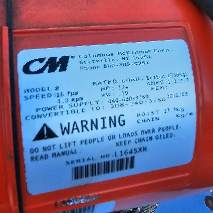 Used 500# Gorbel Freestanding Jib Crane 8' Under Beam x 100" Arm Length & CM Hoist