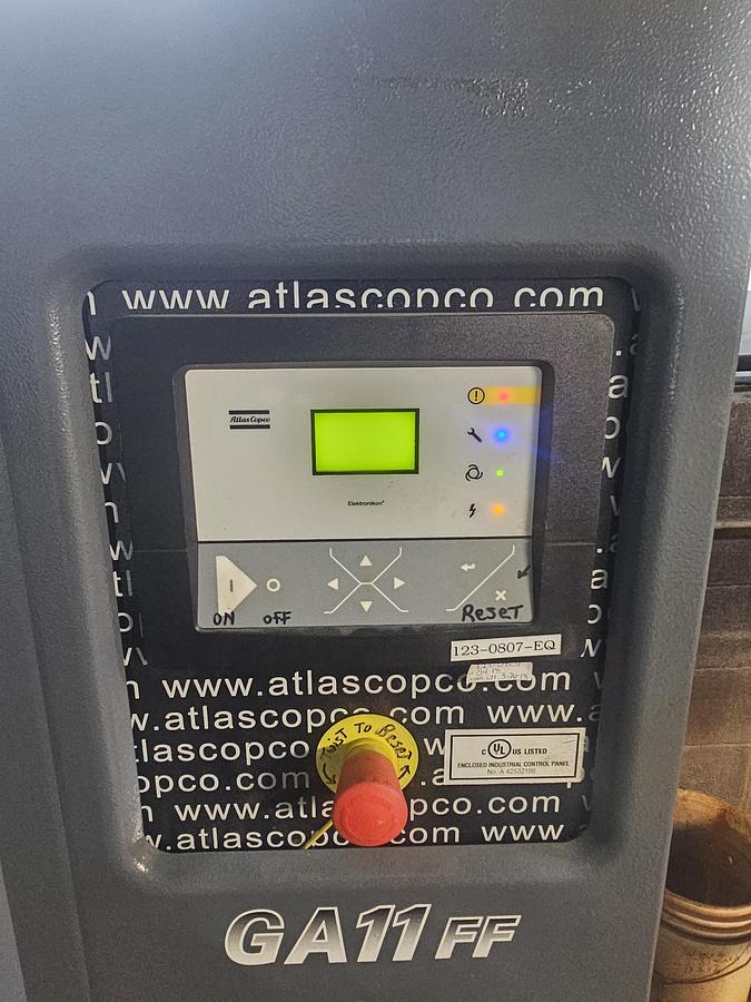 Used 2015 Atlas Copco GA11FF 15 Hp Rotary Screw Air Compressor - Only 3138 Hours!!