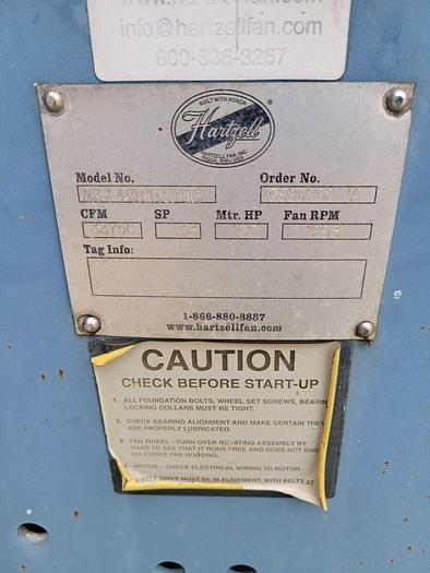 Used Hartzell 100 Hp Blower Fan 33750 CFM A03-1-443BC100STFEW3 Blower Fan RPM 1293