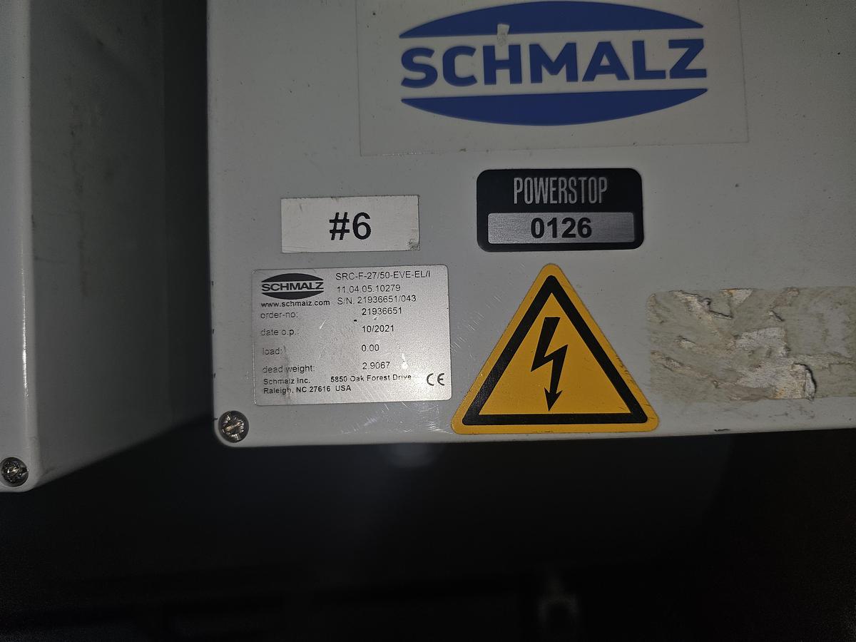 Used 250# Gorbel Twin Bridge Freestanding Crane 26' Span x 45' Runway w/ Schmalz 50 Kg Vacuum Lift Systems 