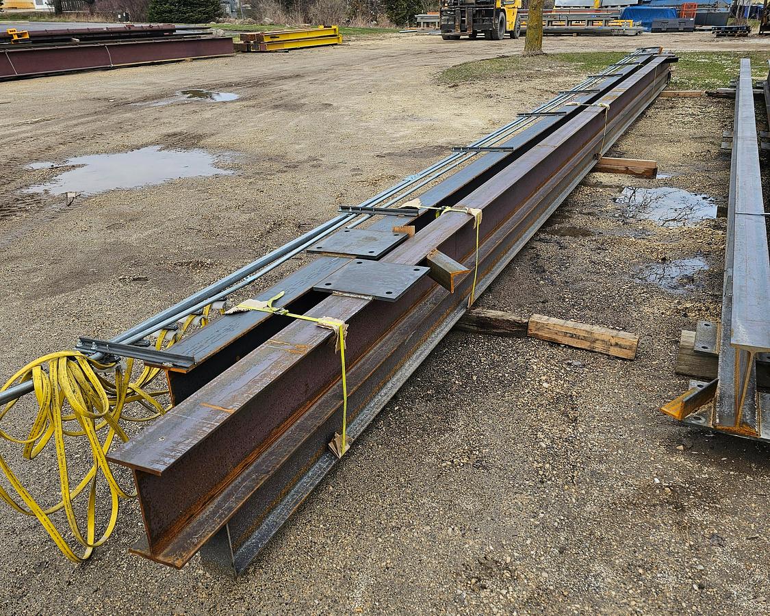Used 2000# Shop Built 33' Span x 40' Runway Freestanding Bridge Crane & 1 Ton Hoist 