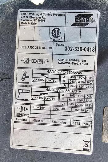 Used 350 Amp Esab Heliarc 353i AC-DC Arc Welder 480V, 3 Phase 