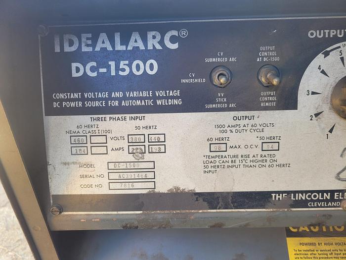 Used Lincoln Arc Welder Idealarc DC-1500 Sub-Arc Welding Power Source