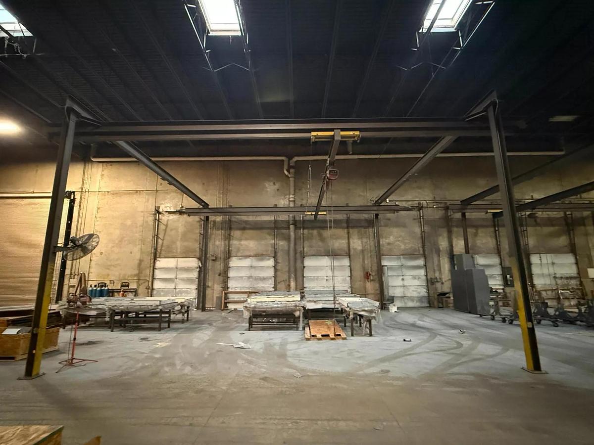 Used 2000# Shop Built 33' Span x 40' Runway Freestanding Bridge Crane & 1 Ton Hoist 