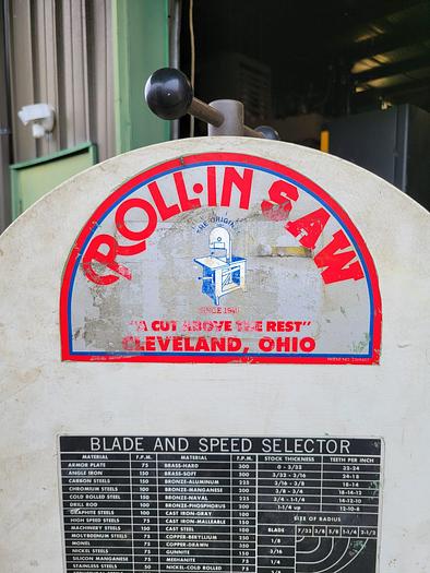 Used 1999 Roll-In EF1459 Vertical Bandsaw 230/460V, 3 ph 30” x 30” Table