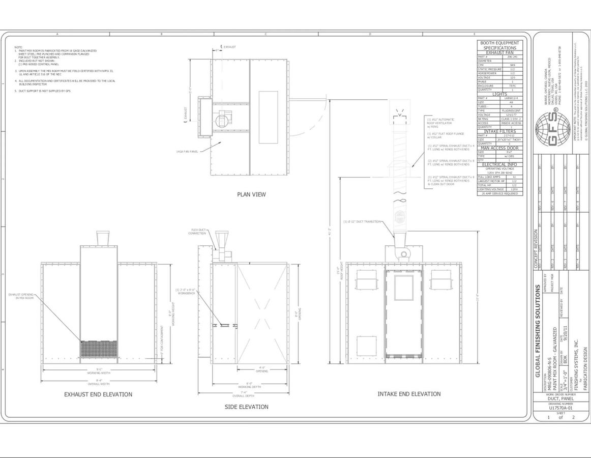 Used GFS CDG-1610PSB-30-S-CU-S Crossdraft Spray Booth 16' x 10' x 30' w/Mix Room & Air Makeup Unit