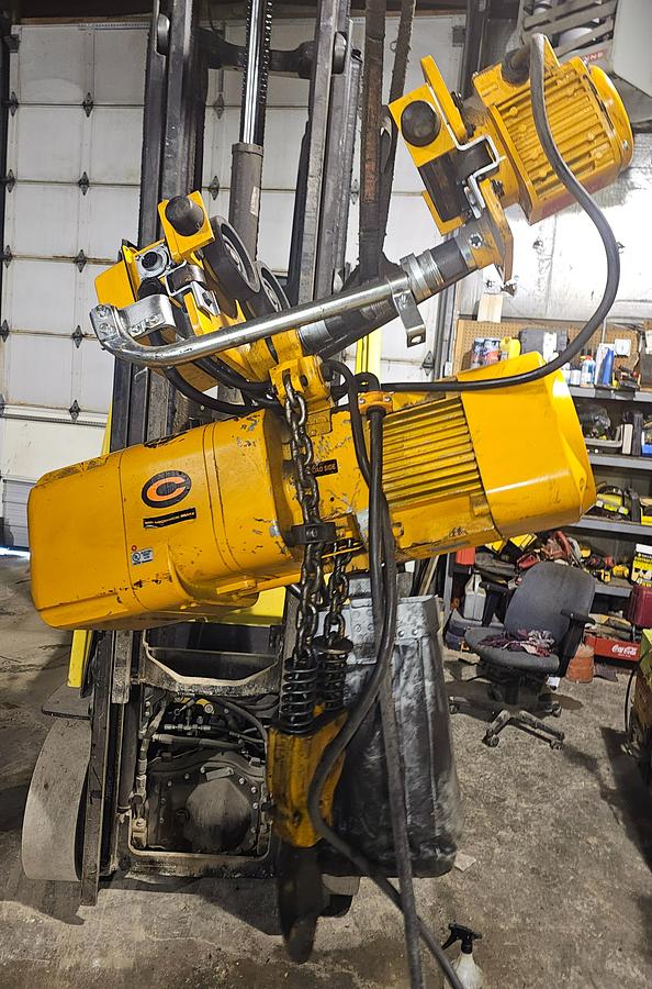 Used 3 Ton Harrington ER030C Electric Chain Hoist & Power Trolley MR2030S 