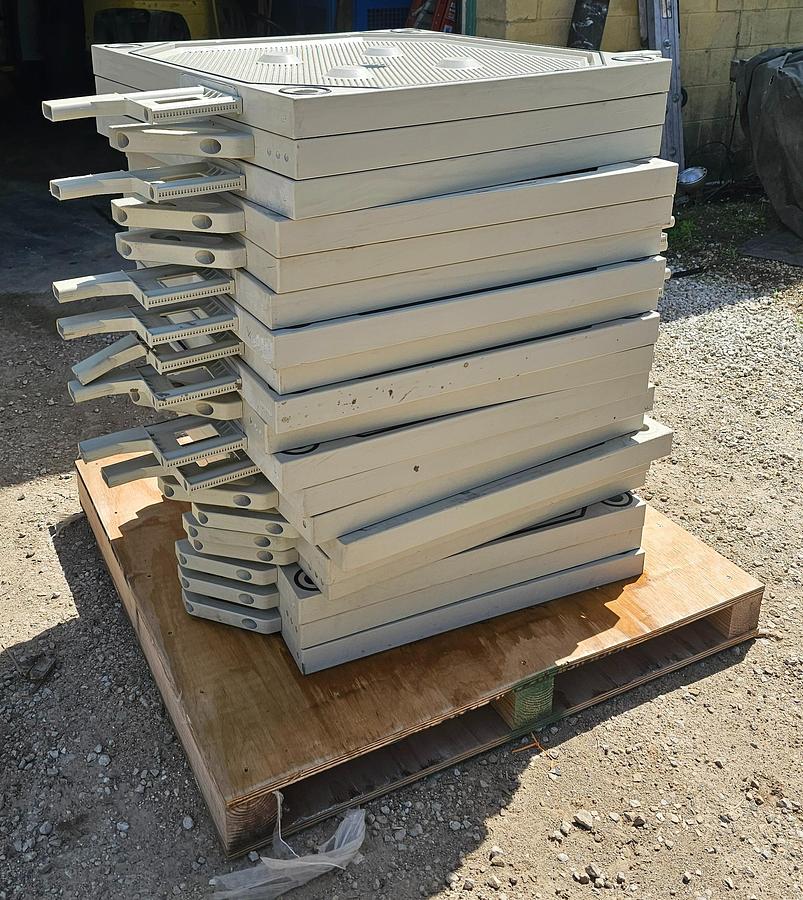Used Met-Chem 19 Cu. Ft. 800mm Hydraulic Filter Press – 38 Polypropylene Plates - Like New Condition