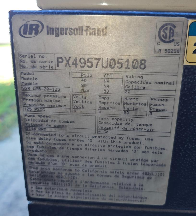Used 20 Hp Ingersoll Rand SSR UP6-20-125 Rotary Screw Air Compressor w/Dryer & Tank 