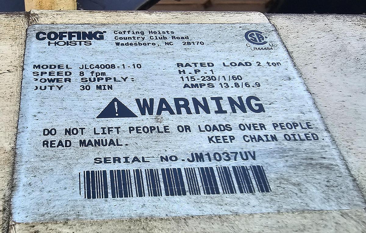 Used 2 Ton Contrx GCT2-8 Adjustable Height Gantry Crane 8' Span & Coffing Hoist 