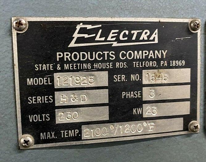Used Electra #121925 Dual Chamber 2100/1200*F Electric Heat Treat Furnace, 230V/3/60