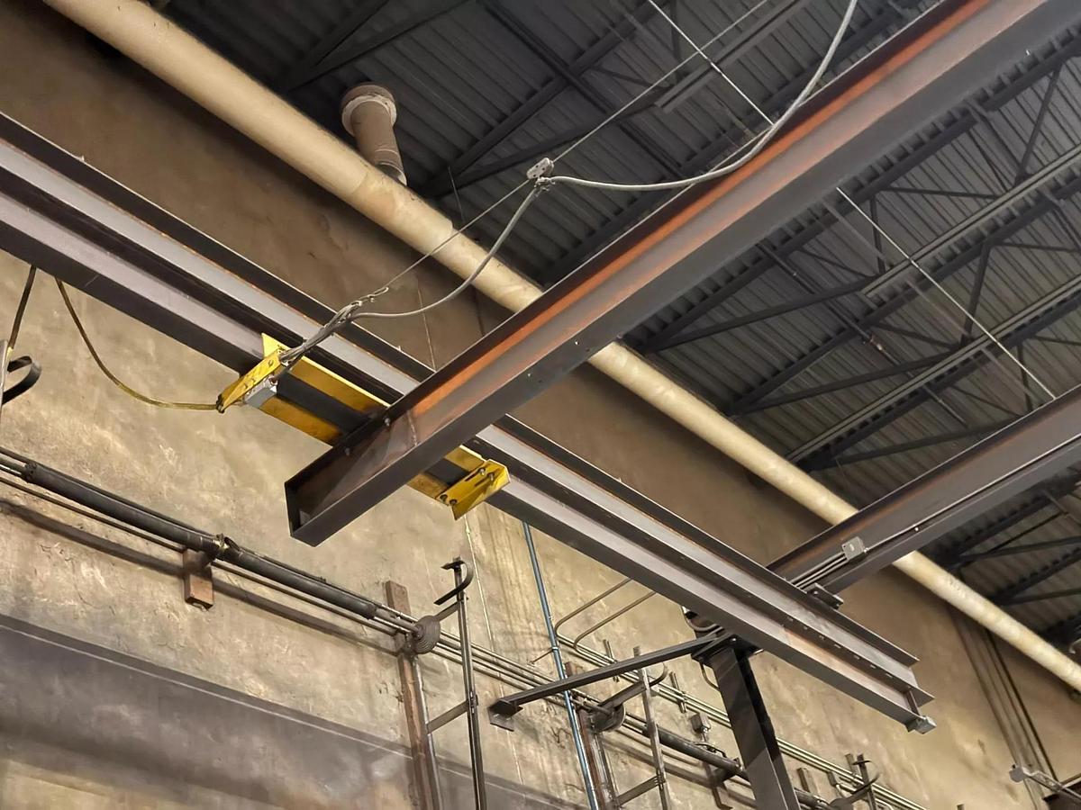 Used 2000# Shop Built 33' Span x 40' Runway Freestanding Bridge Crane & 1 Ton Hoist 