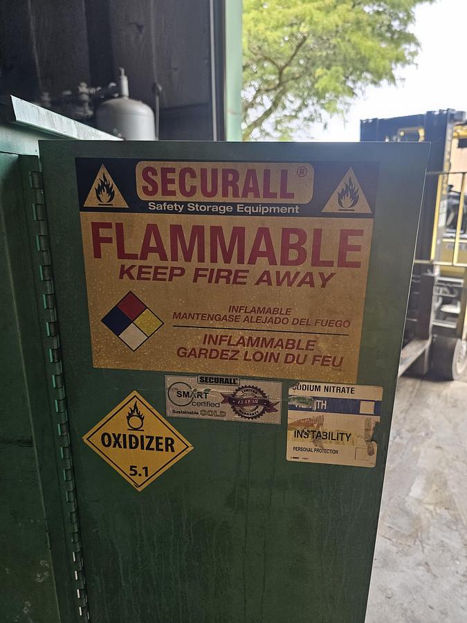 Used 48" x 30" x 44" Securall Sliding Door 55 Gallon Drum Flammable Safety Cabinet