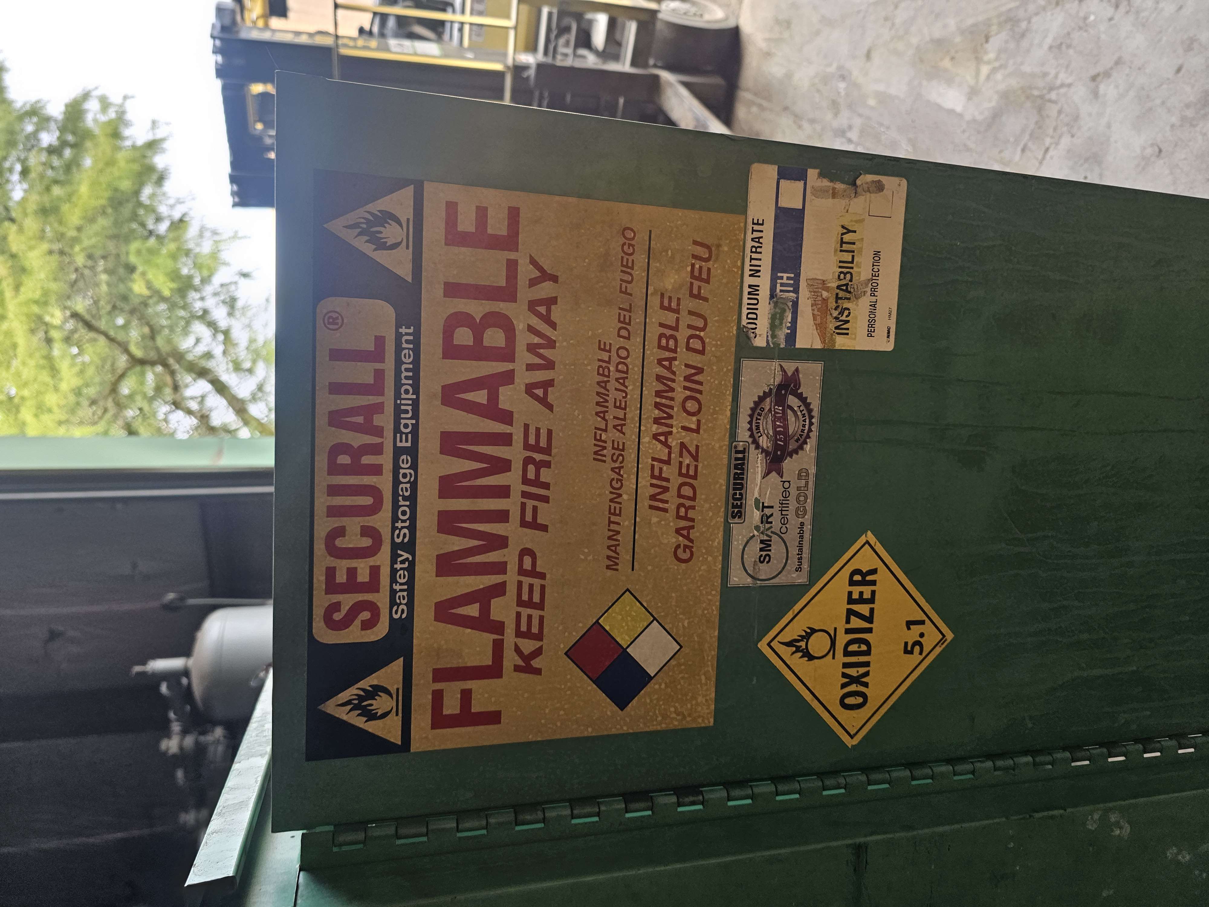 Used 48" x 30" x 44" Securall Sliding Door 55 Gallon Drum Flammable Safety Cabinet