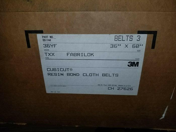 Used (3x) 3M Cubicut Wide Sanding Belts Part #: 051144, 36YF Grade/Grain 36” x 60”