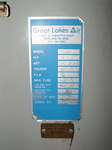 Used 500 CFM Great Lakes R-22 Refrigerated Compressed Air Dryer #GRF-500