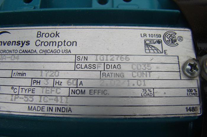 Brook Invensys Cat #5927203WA-04 1/2 HP Electric Motor w/C-Face Mount