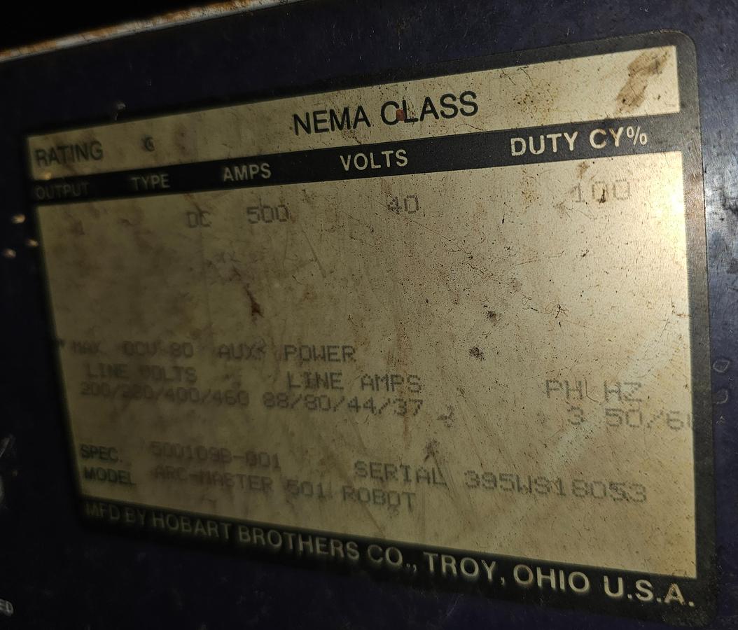 Used 500 Amp Hobart Moto Arc 500 Robotic Welding Power Source Arc-Master 501 Robot