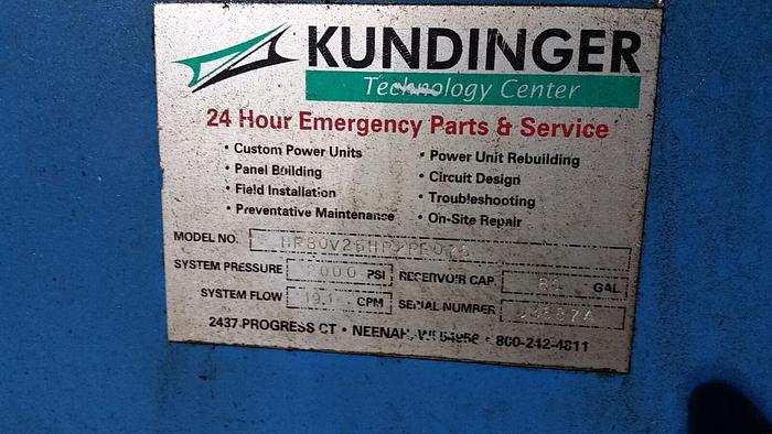 Used 20 Hp Kundinger Hi-Pressure Hi-Flow HR80V 60 GAL Hydraulic Pump Heat Exchanger