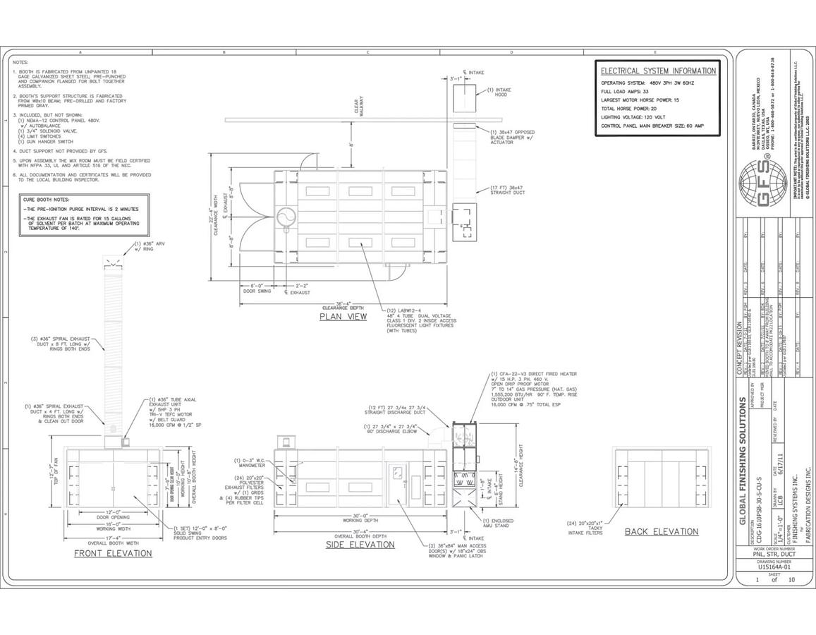 Used GFS CDG-1610PSB-30-S-CU-S Crossdraft Spray Booth 16' x 10' x 30' w/Mix Room & Air Makeup Unit
