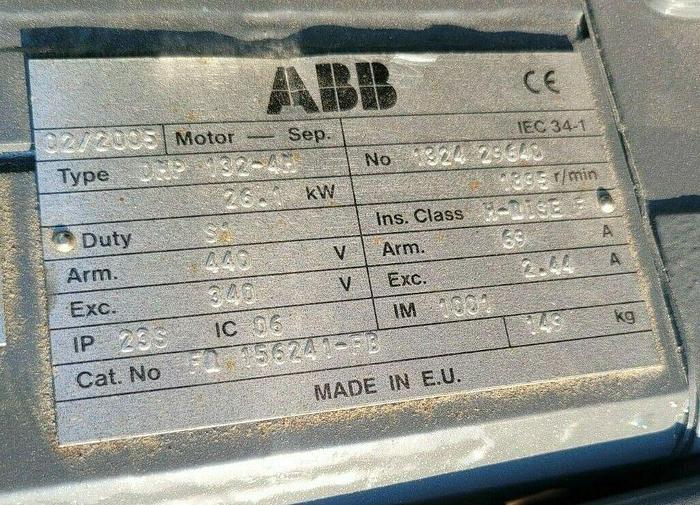 ABB DNP 132-4M Electric Motor 26.1 kW Power 1865 RPM 440V, 3ph