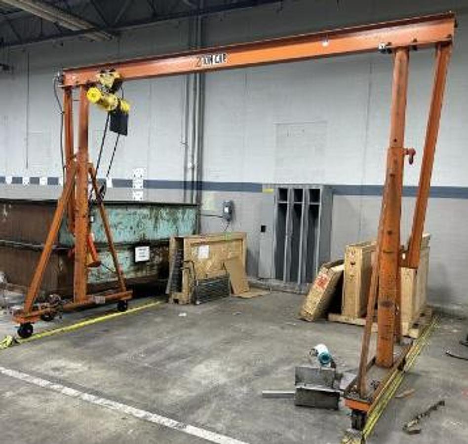 Used 2 Ton Bushman 12' Span Adjustable Height Portable Gantry Crane & Electric Hoist