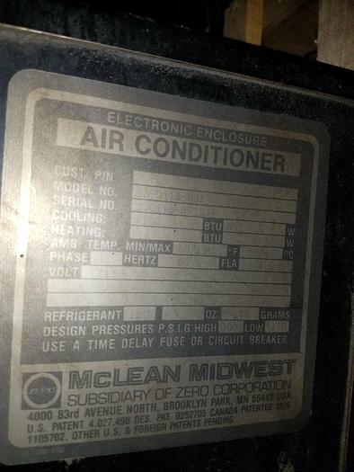 Used Electronic Enclosure Air Conditioner Model #: 13-0116-002 1200 BTU Cooling