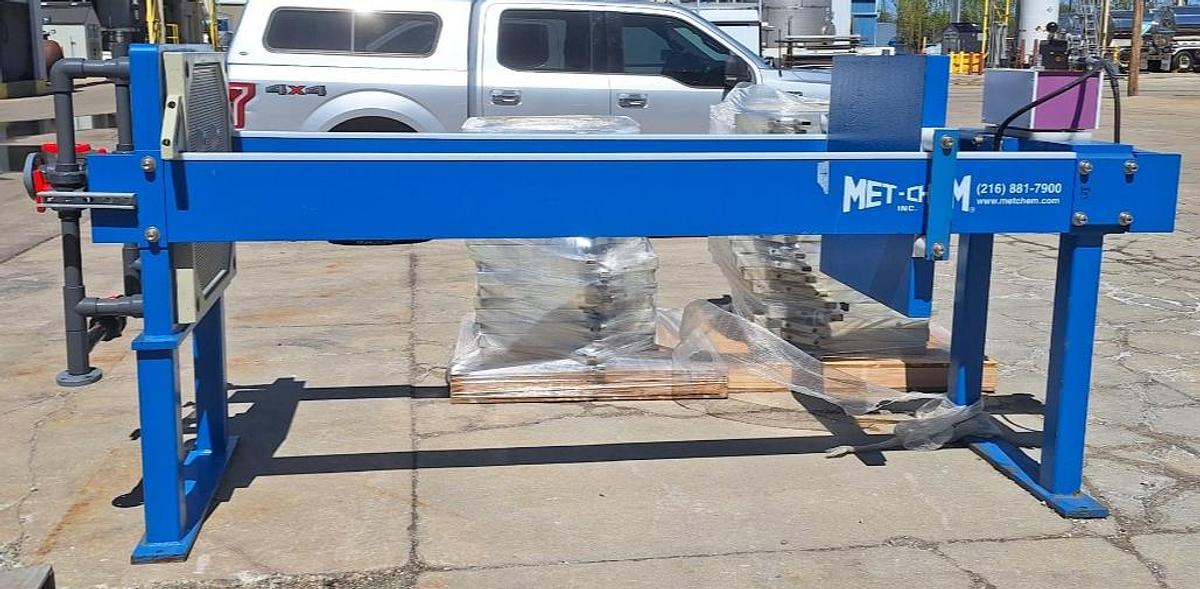 Used Met-Chem 19 Cu. Ft. 800mm Hydraulic Filter Press – 38 Polypropylene Plates - Like New Condition 