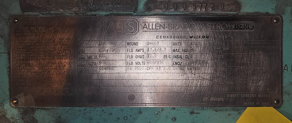 Refurbished 250 HP GE Kinamatic DC Motor | 250/750 RPM High-Torque | 500V | CD466 Frame