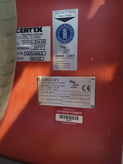 Used Certex/Aero-Lift 4000/4L Cup Vacuum Sheet Lifter w/4 Ton Capacity & 5 Ton Bar