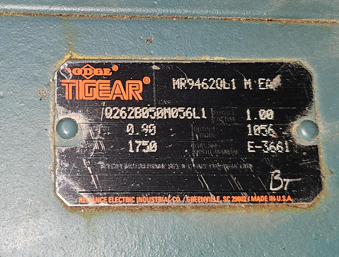 Used Reliance Electric Gear Motor 1/2 Hp W/ Tigear  .90 RATIO 1056 Output RPM