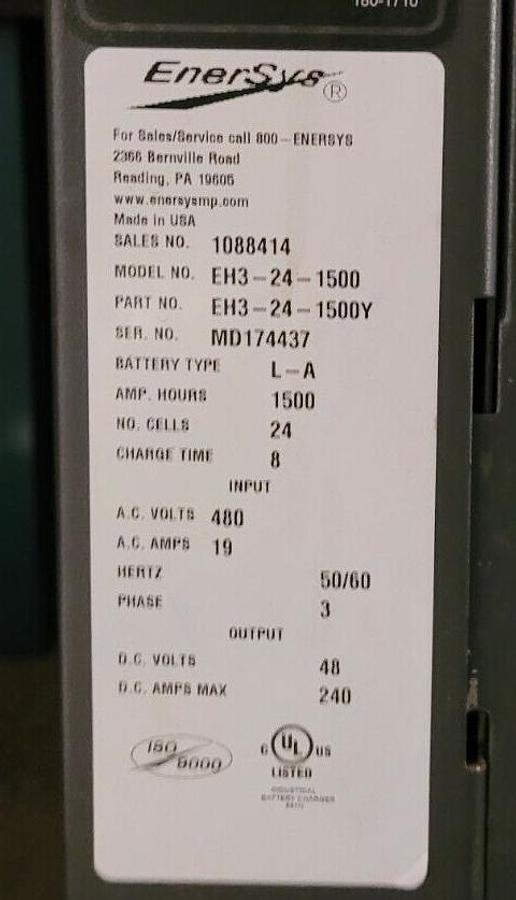 Used EnerSys Enforcer HF EH3-24-1500 48V Forklift Battery Charger 1500 Amp Hour Rate