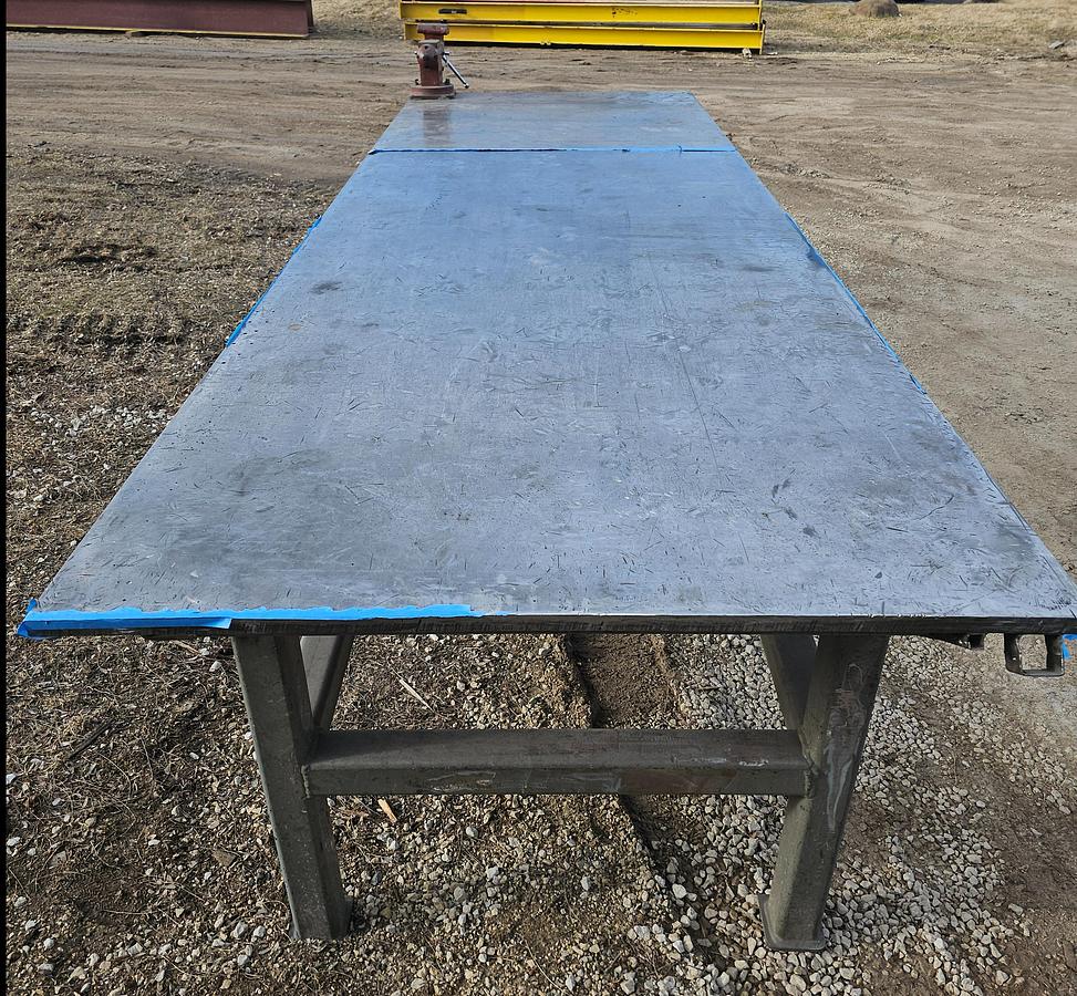 Used 144" x 48" Heavy-Duty Steel Fabrication Table | 1" Thick Top | 35" Height