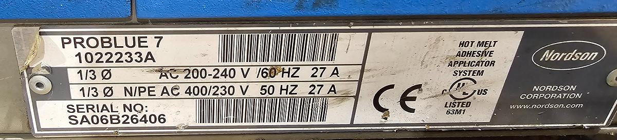 Used Nordson ProBlue 7 Hot Melt Adhesive Glue Application Machine 1022233A
