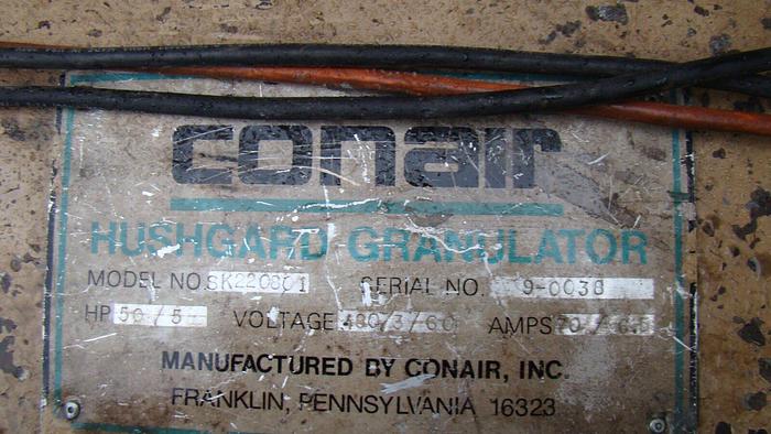 Used Conair 75 Hp “Hushgard” Plastics Granulator #SK220801 w/75 Hp VEM Electric Motor