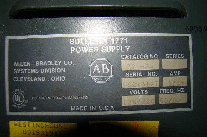 Used Allen Bradley Power Module & Mini Programmable Controller Cat #1771-PA