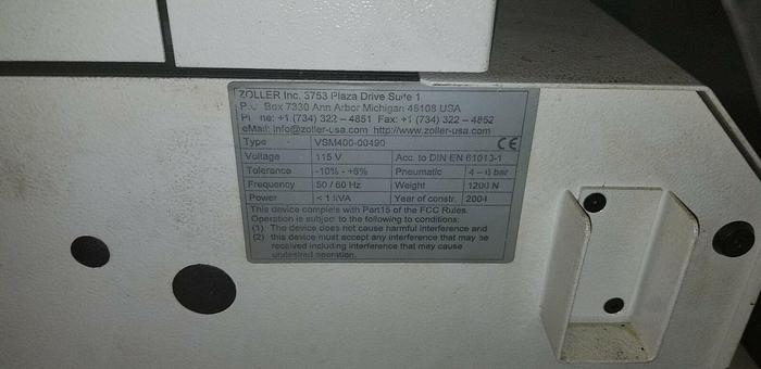 Used Zoller Smile 400 Tool Presetter Type: VSM400-00490, 115v w/accessories