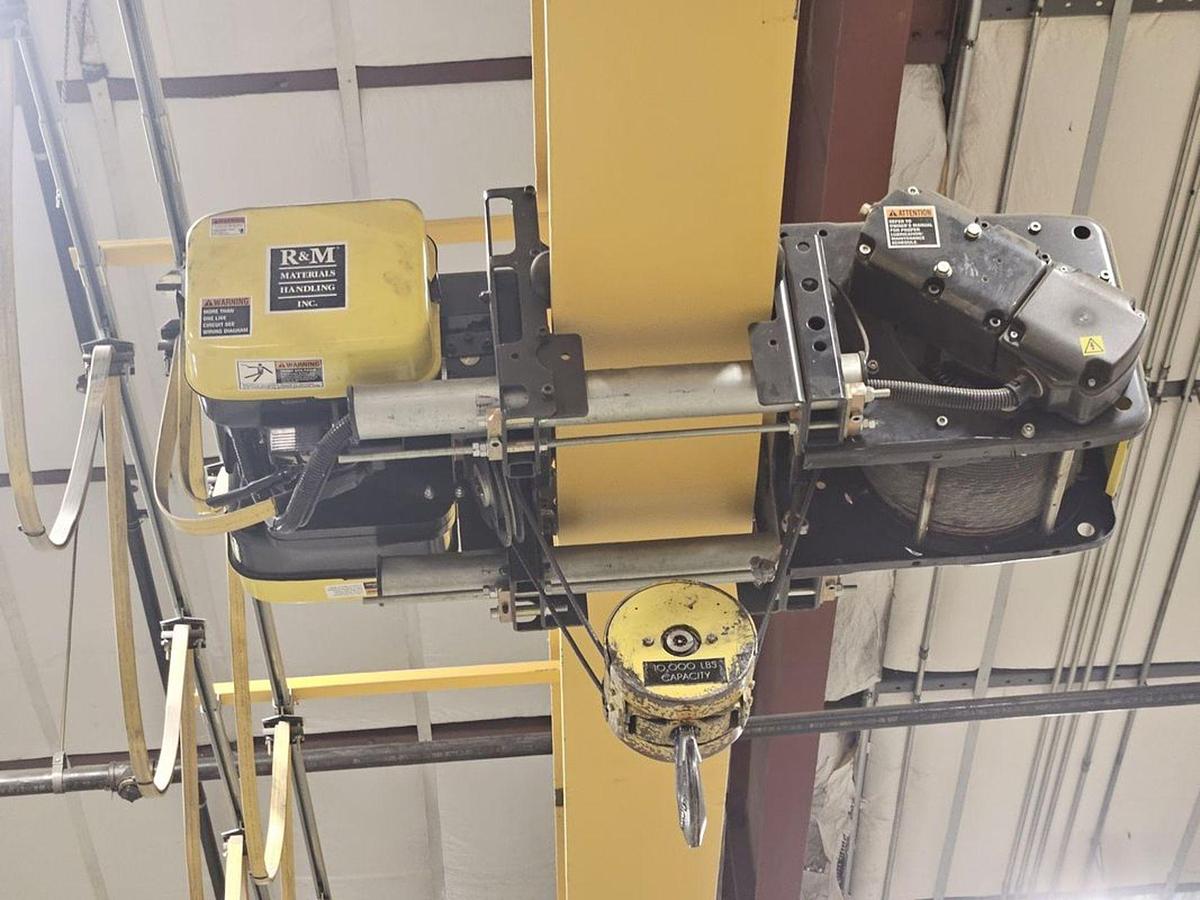 Used 5 Ton Crane Werks 45' x 100' Free Standing Overhead Bridge Crane & RM Hoist