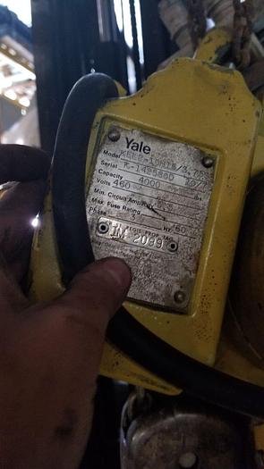 Used Yale 2 Ton Electric Chain Hoist Model #KEL2-10H15/3.75S2 w/2 Ton Coffing Trolley