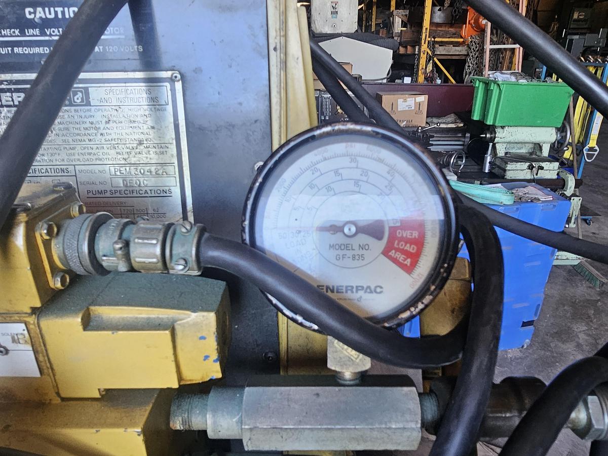 Used 50 Ton Enerpac Electric Over Hydraulic H-Frame Shop Press with Interchangeable Bits