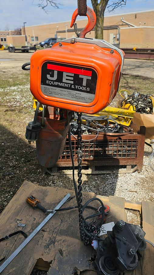 Used 2000# Shop Built 33' Span x 40' Runway Freestanding Bridge Crane & 1 Ton Hoist 