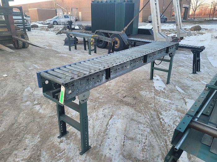 Used 25′ Hytrol 10′ x 18” Galvanized Steel Gravity Feed Roller Conveyor 1 3/4” Roll
